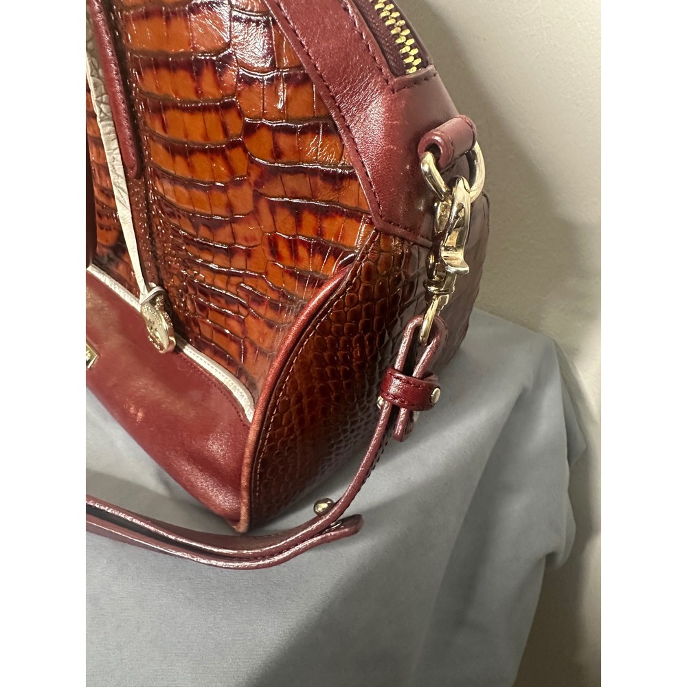 Brahmin Burgundy Brown Croc Embossed Leather Satchel Handbag and Wallet Set - Picture 15 of 16